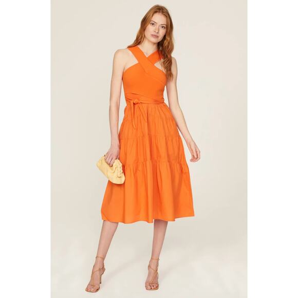 10 Crosby Derek Lam Dresses & Skirts - Derek Lam 10 Crosby Orange Midi Dress V-Neck Sleeveless Pull-On Sz M